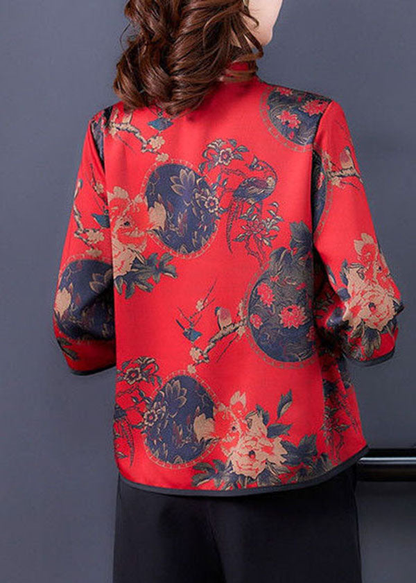 Elegantes rotes Stehkragen-Knopf-Seidenhemd mit halben Ärmeln