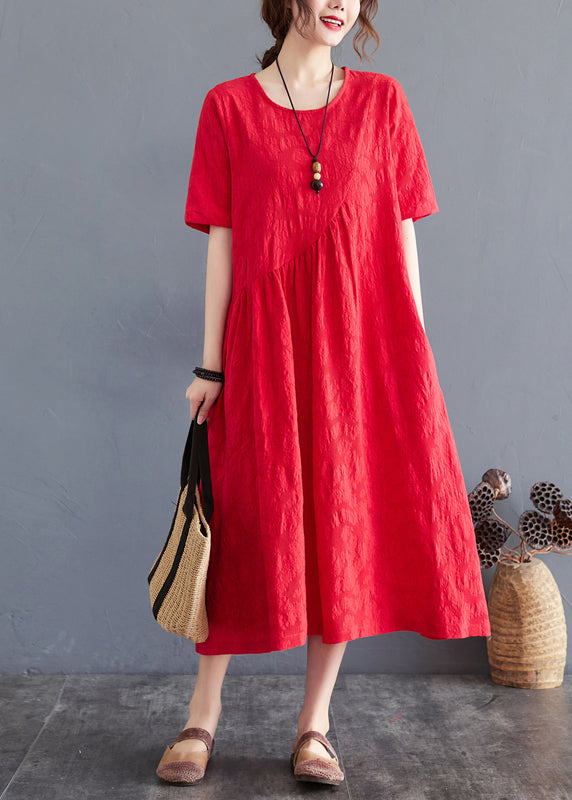 Elegant Red Oversized Jacquard Cotton Maxi Dress Summer