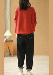 Elegantes rotes V-Ausschnitt, Taschen, Kordelzug, lockeres Sweatshirt-Oberteil
