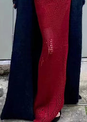 Elegant Red V Neck Solid Knit Maxi Dress Summer