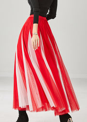 Elegant Red Wrinkled Patchwork Tulle Skirts Spring