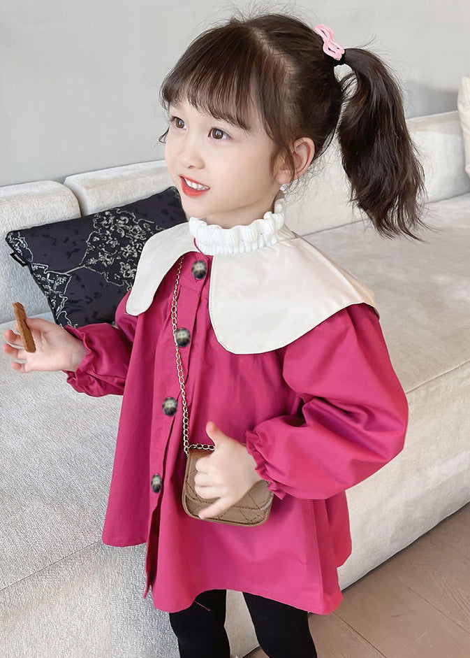 Elegant Rose Bow Button Patchwork Cotton Kids Girls Coat Spring