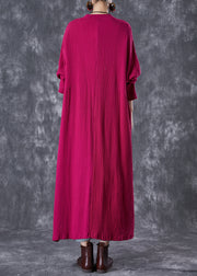 Elegant Rose Chinese Button Wrinkled Linen Long Cardigan Fall