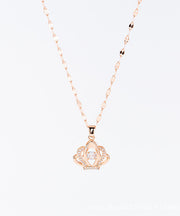 Elegant Rose Gold Copper Overgild Zircon 18K Gold Crown Pendant Necklace
