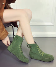 Elegant Rose Lace Up Splicing Flat Boots Suede