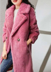 Elegant Rose Peter Pan Collar Pockets Patchwork Wool Coat Winter