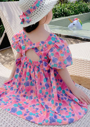 Elegant Rose Print Off The Back Patchwork Cotton Baby Girls Dress Summer