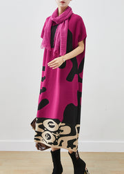 Elegant Rose V Neck Print Cotton Maxi Dress Short Sleeve