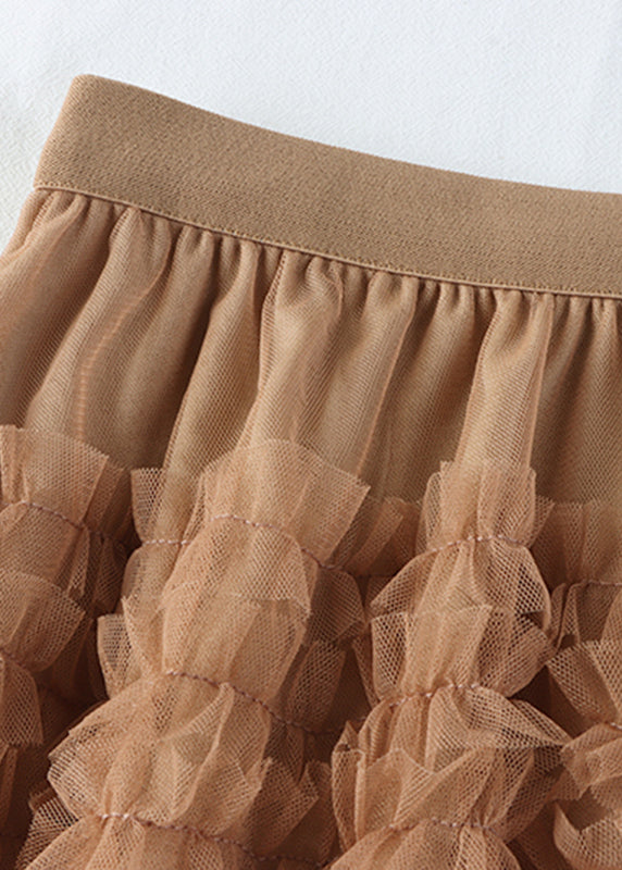 Elegant Ruffled Patchwork Elastic Waist Tulle A Line Skirt Spring