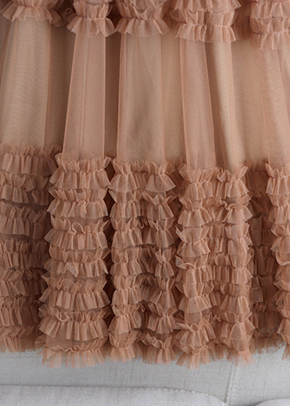 Elegant Ruffled Patchwork Elastic Waist Tulle A Line Skirt Spring