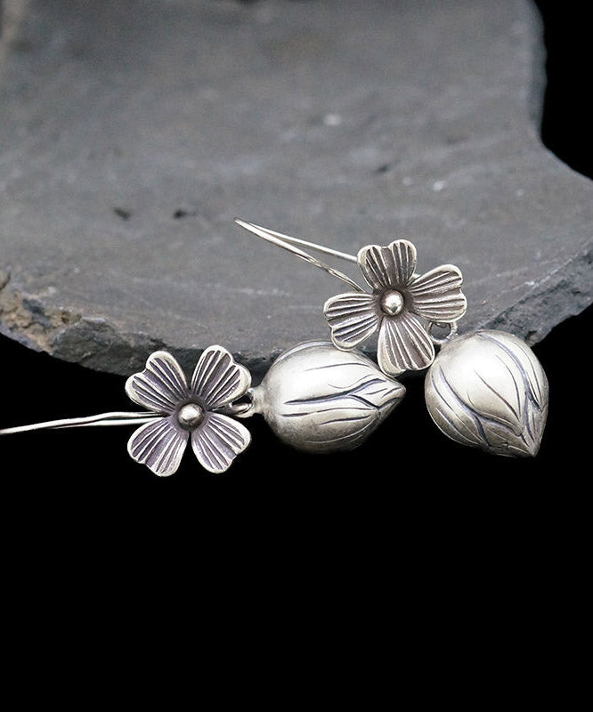 Elegant Silk Sterling Silver Lotus Drop Earrings