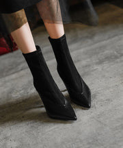 Elegant Splicing High Heel Boots Brown Cowhide Leather