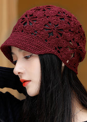 Elegant Spring And Autumn Coffee Hollow Knitted Short Eave Hat