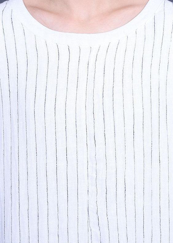 Elegant Striped Tie Dye asymmetrical design Cotton Linen Summer Dress - SooLinen