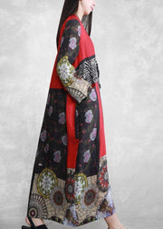Elegant V Neck Long Sleeve Spring Tunic Pattern Outfits Print Kaftan Dresses - SooLinen