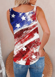 Elegant V Neck Zippered Independence Day Theme Print Sequined Spaghetti Strap Tank Tops Summer