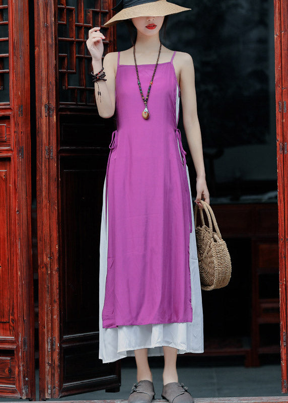 Eleganter violetter Taillenbund aus Baumwolle mit zweiteiligem Spaghetti-Trägerkleid Sommer