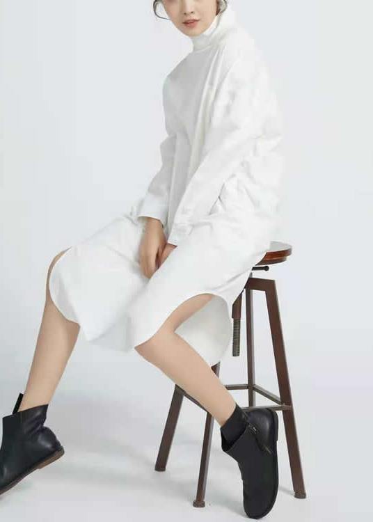Elegant Whiet Cotton Outfit Patchwork Maxi Spring Dresses - SooLinen