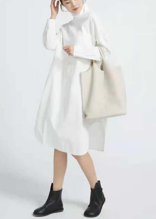 Elegant Whiet Cotton Outfit Patchwork Maxi Spring Dresses - SooLinen