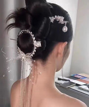 Elegant White Alloy Crystal Pearl Floral Tassel Hairpin