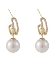 Elegant White Alloy Zircon Pearl Drop Earrings