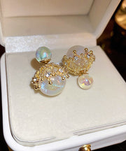 Elegant White Alloy Zircon Pearl Stud Earrings