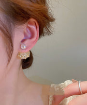 Elegant White Alloy Zircon Pearl Stud Earrings