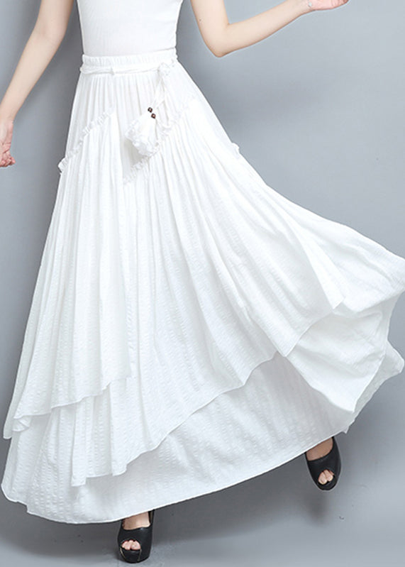 Elegant White Asymmetrical Elastic Waist Pleated Skirts Summer