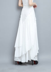 Elegant White Asymmetrical Elastic Waist Pleated Skirts Summer