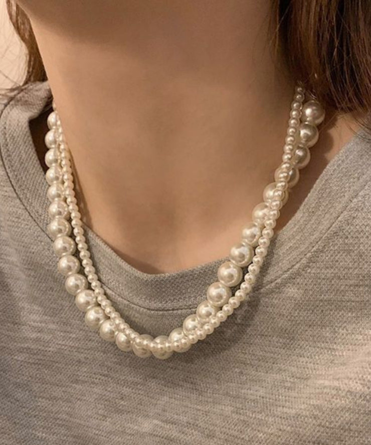 Elegant White Double Layer Pearl Princess Necklace