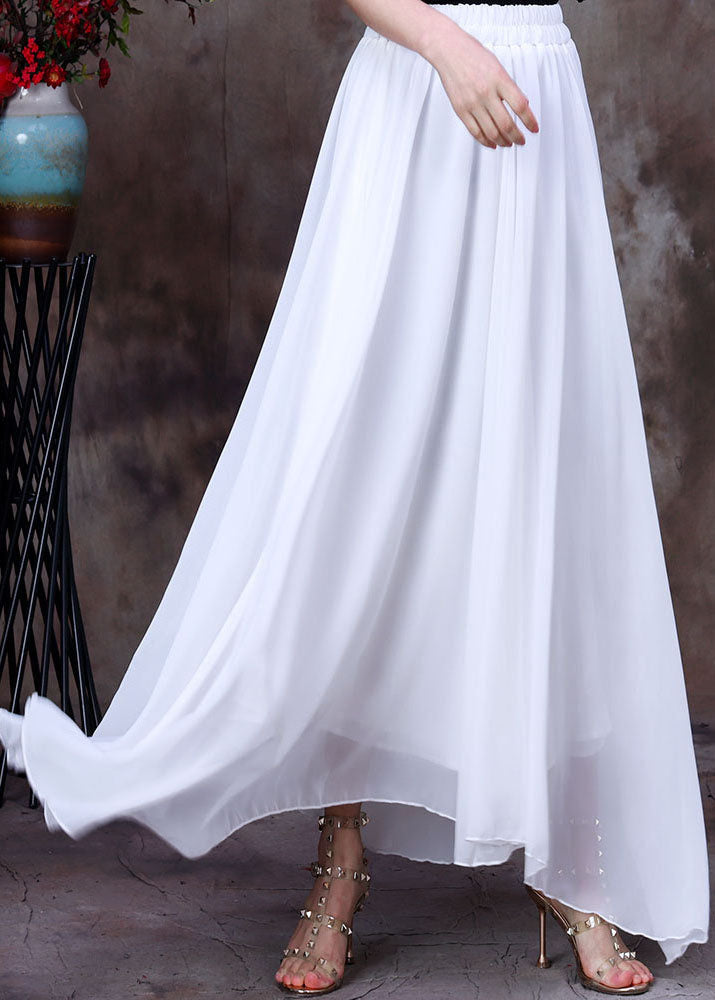 Elegant White Elastic Waist Asymmetrical Layered Design Chiffon Skirts Summer