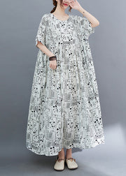 Elegant White O-Neck Patchwork Wrinkled Party Maxi Dress Short Sleeve