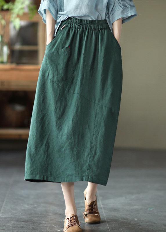 Elegant White Patchwork Pockets A Line Skirts Linen - SooLinen