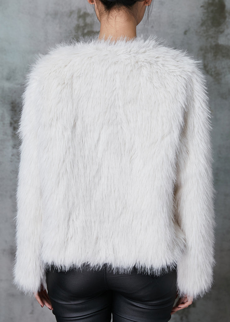 Elegant White Side Open Faux Fur Coat Winter