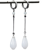 Elegant White Sterling Silver Jade Drip Drop Earrings