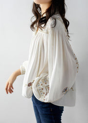 Elegant White 2022 Embroidered Chiffon Blouse Tops Long Sleeve