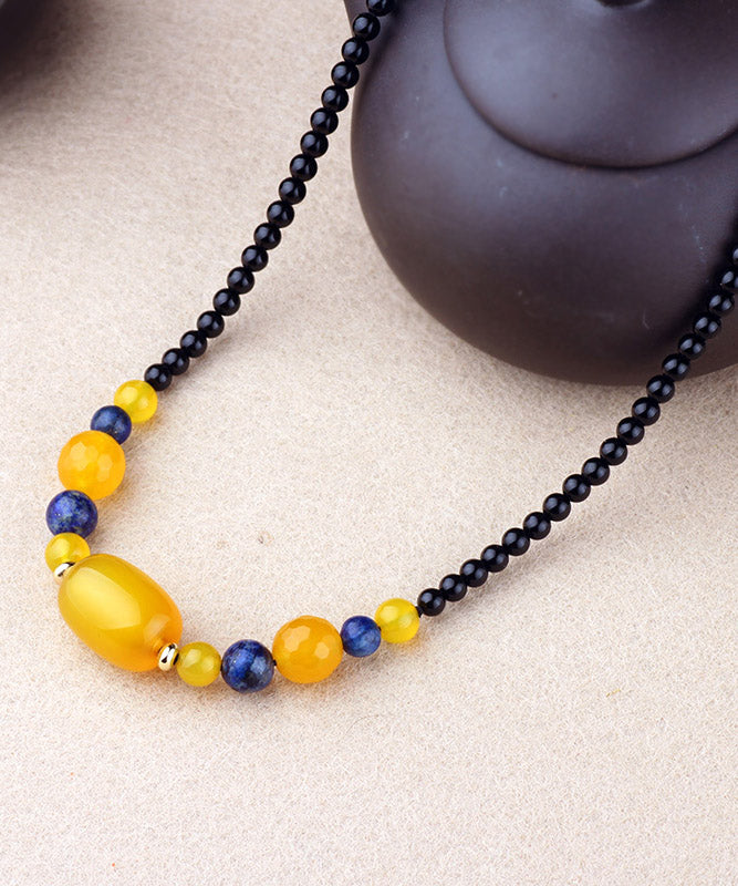 Elegant Yellow Agate Gem Stone Gratuated Bead Necklace