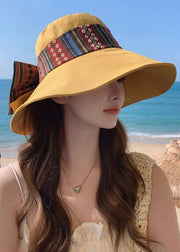 Elegant Yellow Bow Patchwork Cotton Floppy Sun Hat