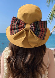 Elegant Yellow Bow Patchwork Cotton Floppy Sun Hat