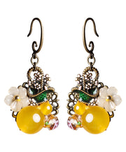 Elegant Yellow Floral Copper Drop Earrings