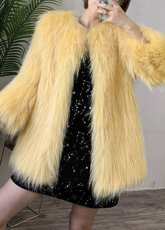 Elegant Yellow O-Neck Warm Mink Hair Coats Winter
