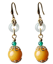 Elegant Yellow Sterling Silver Overgild Jade Drop Earrings