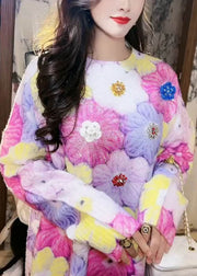 Elegant Zircon Floral Thick Cotton Knit Sweaters Long Sleeve
