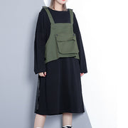 Elegant army green fall Loose fitting casual dress false two pieces 2018 O neck dress