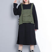 Elegant army green fall Loose fitting casual dress false two pieces 2018 O neck dress