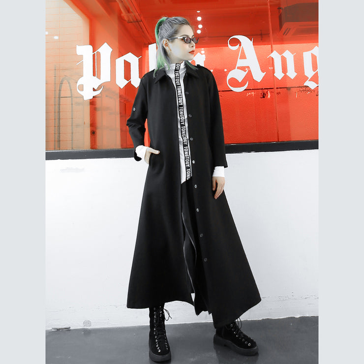 Eleganter schwarzer Mantel plus Größe Revers 2018 Langarm-Langmantel