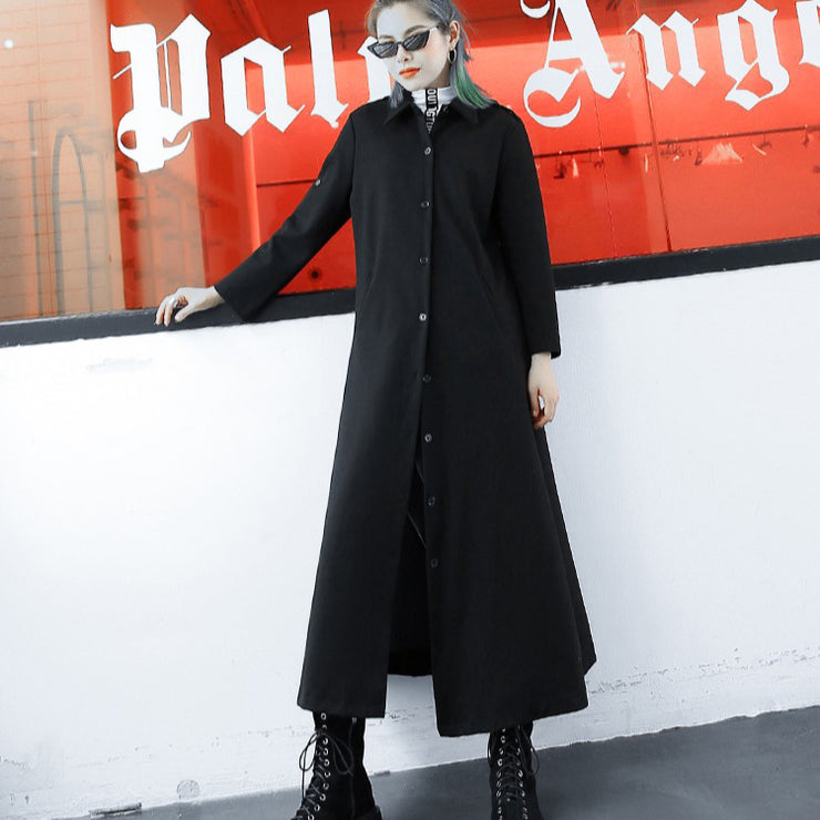 Eleganter schwarzer Mantel plus Größe Revers 2018 Langarm-Langmantel