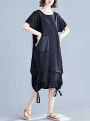 Elegant black Cotton clothes o neck asymmetric shift summer Dresses - SooLinen