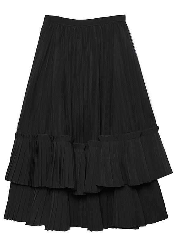Elegant black Cotton quilting skirt layered tunic high waist skirts - SooLinen