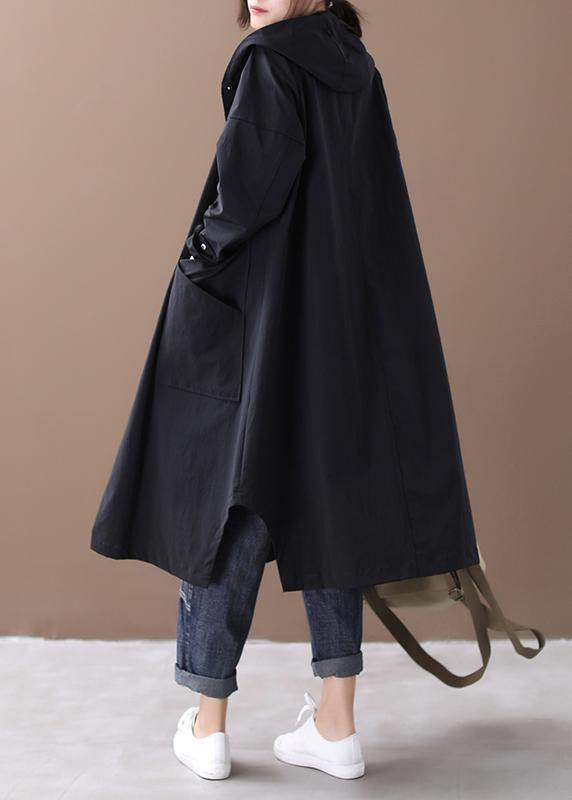 Elegant black Fashion box coat Inspiration hooded Large pockets outwears - SooLinen